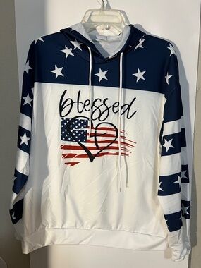 Women’s 'Blessed' American Flag Pullover Hoodie - Navy & White